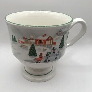 Sango Tea Cup Vintage Silent Night
Green TrimLine Sledding,Skating Winter Scenes